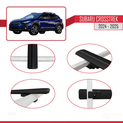Compatible avec Subaru Crosstrek 2024-2025 BASIC Model Barres de Toit Railing Porte-Bagages de Voiture Noir Aluminium 3 Barres
