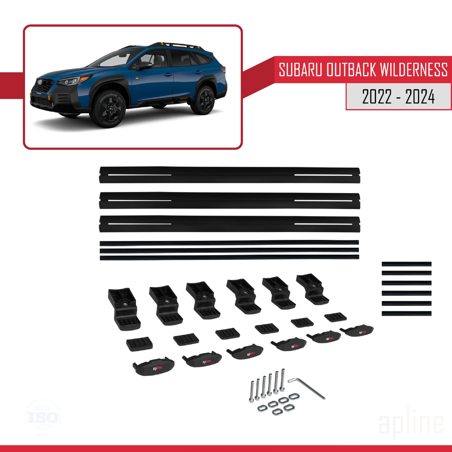 Compatible avec Subaru Outback Wilderness 2022-2024 BASIC Model Barres de Toit Railing Porte-Bagages de Voiture Noir Aluminium 3 Barres