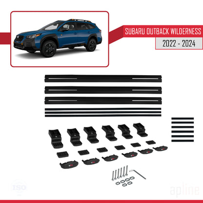 Compatible avec Subaru Outback Wilderness 2022-2024 BASIC Model Barres de Toit Railing Porte-Bagages de Voiture Noir Aluminium 3 Barres