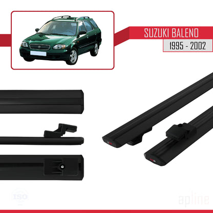 Compatible avec Suzuki Baleno 1995-2002 BASIC Model Barres de Toit Railing Porte-Bagages de Voiture Noir Aluminium 2 Barres