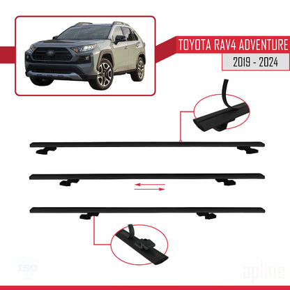 Compatible avec Toyota RAV4 Adventure 2019-2024 BASIC Model Barres de Toit Railing Porte-Bagages de Voiture Noir Aluminium 2 Barres