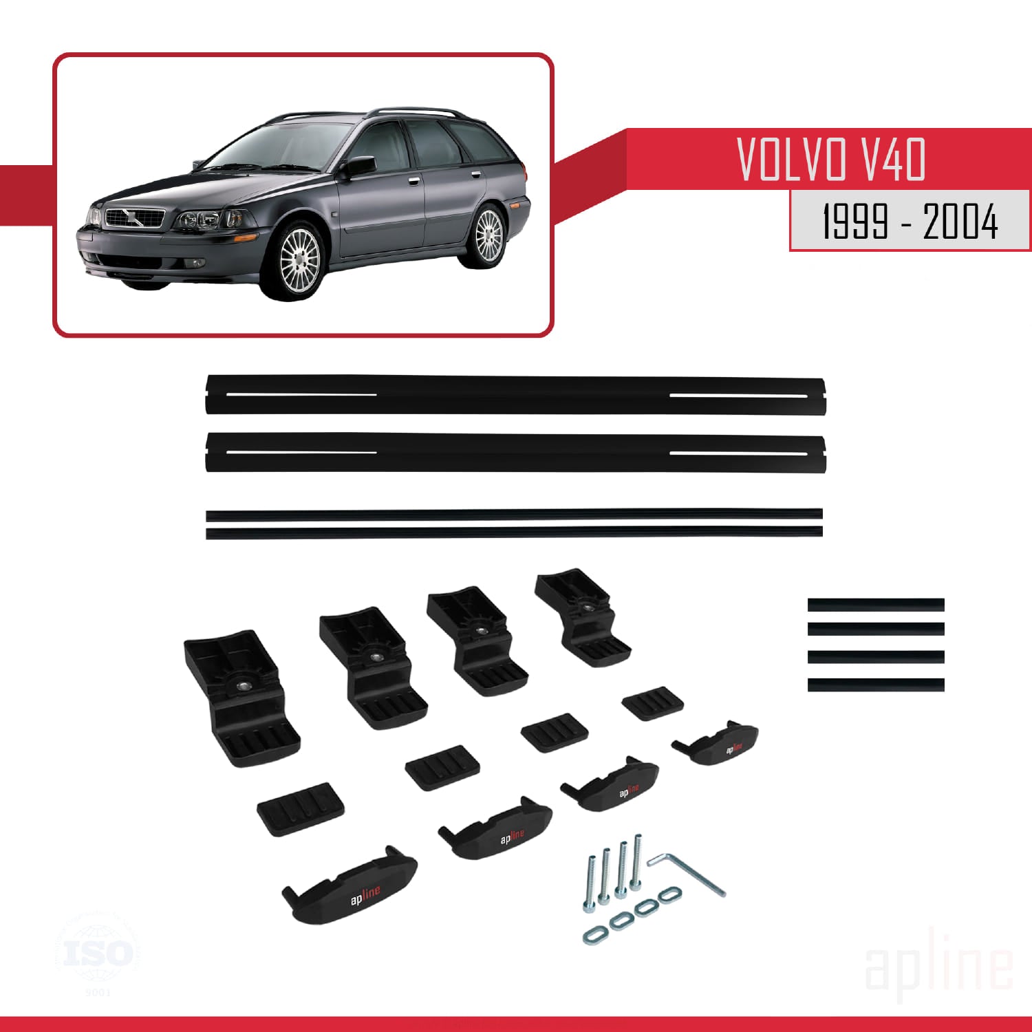 Compatible avec Volvo V40 1999-2004 BASIC Model Barres de Toit Railing Porte-Bagages de Voiture Noir Aluminium 2 Barres