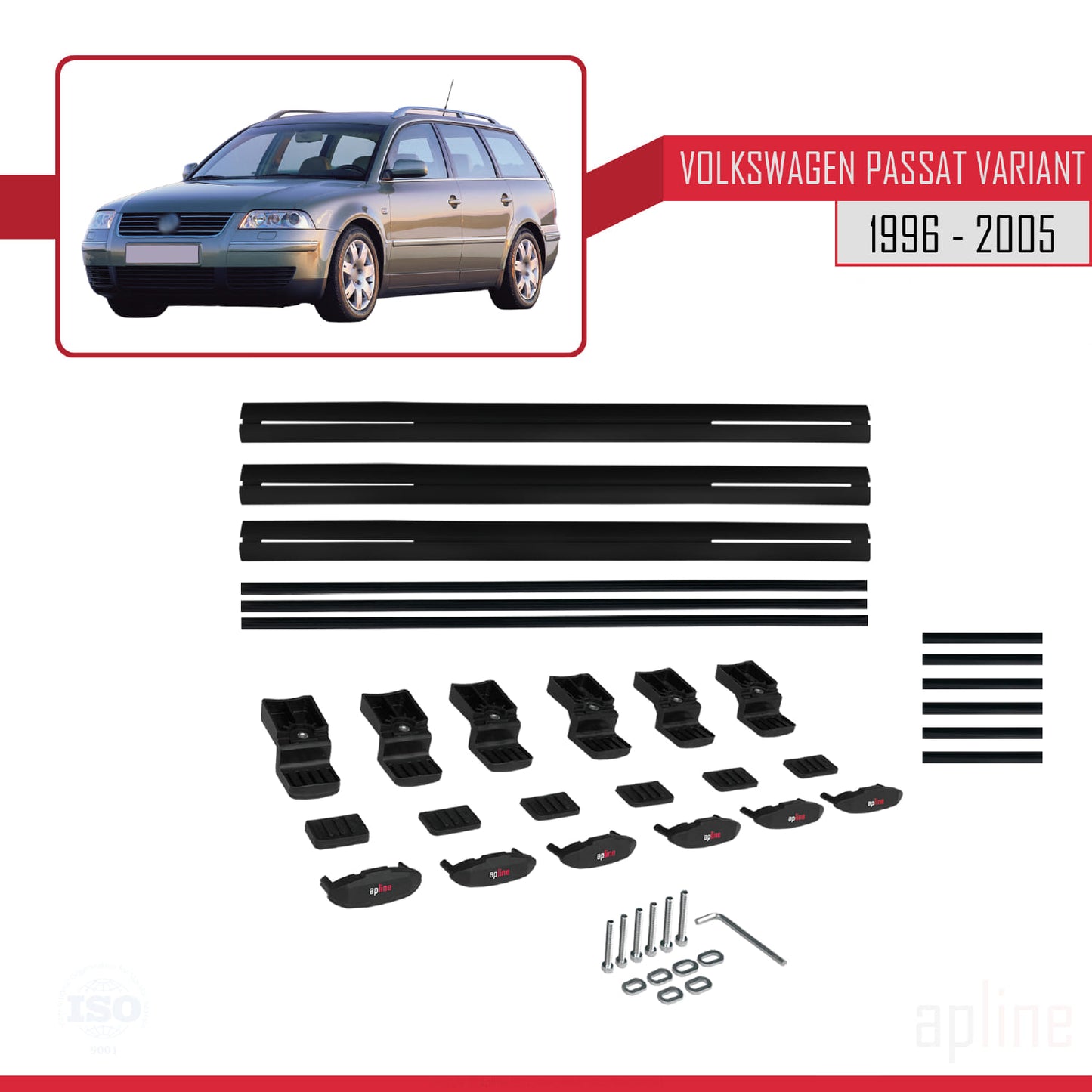 Compatible avec VW Passat B5 Variant 1996-2005 BASIC Model Barres de Toit Railing Porte-Bagages de Voiture Noir Aluminium 3 Barres