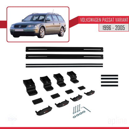 Compatible avec VW Passat B5 Variant 1996-2005 BASIC Model Barres de Toit Railing Porte-Bagages de Voiture Noir Aluminium 2 Barres