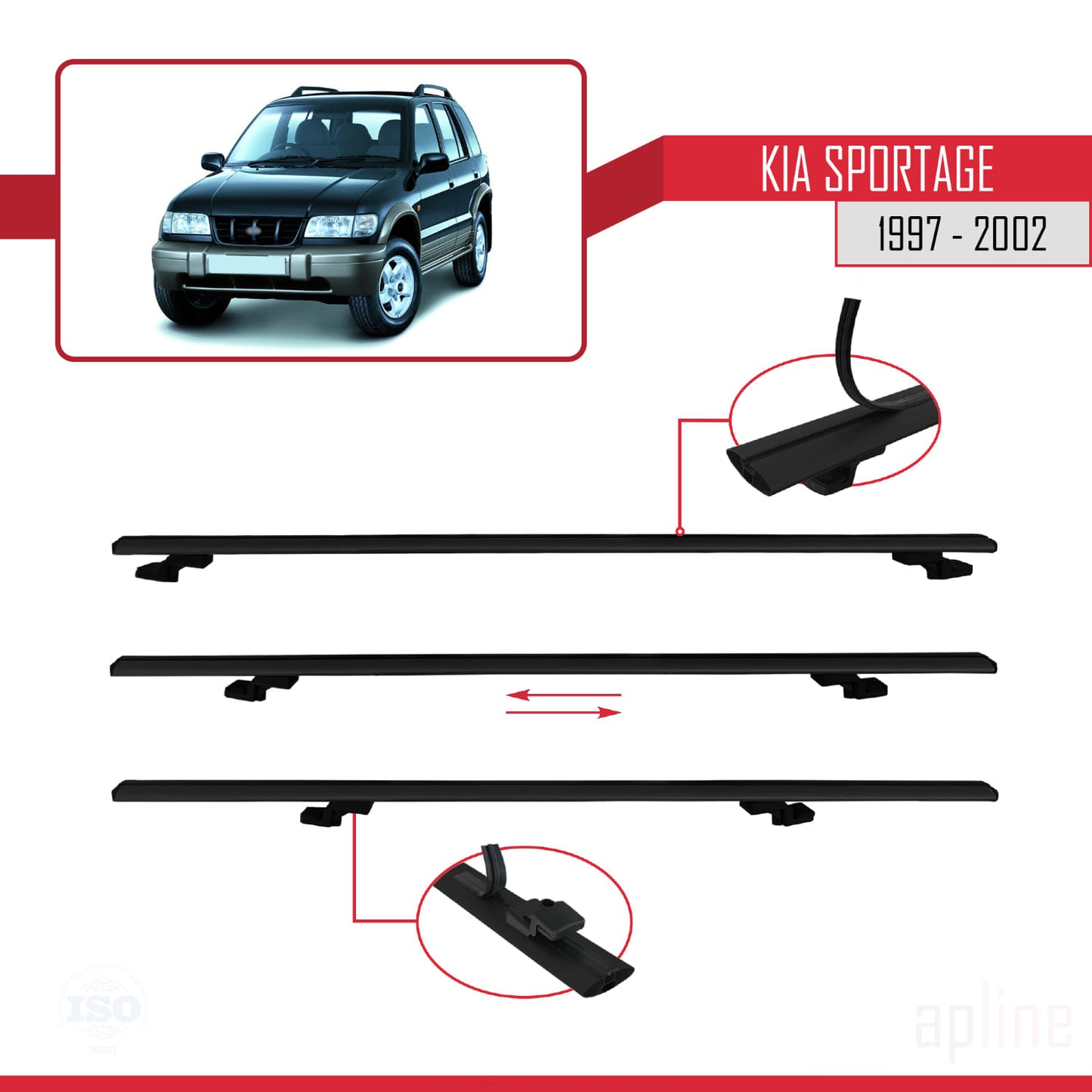 Compatible avec Kia Sportage 1997-2002 BASIC Model Barres de Toit Railing Porte-Bagages de Voiture Noir Aluminium 2 Barres