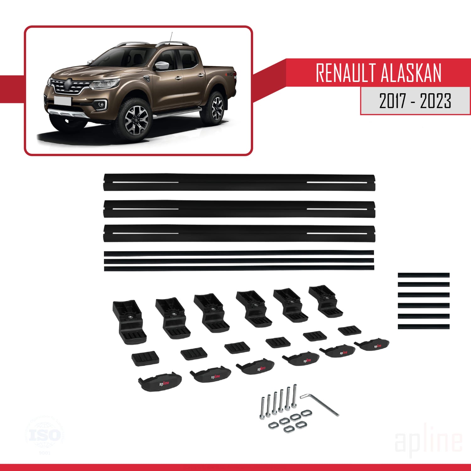 Compatible avec Renault Alaskan 2017-2023 BASIC Model Barres de Toit Railing Porte-Bagages de Voiture Noir Aluminium 3 Barres