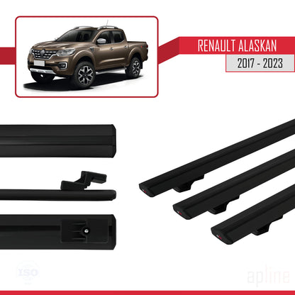 Compatible avec Renault Alaskan 2017-2023 BASIC Model Barres de Toit Railing Porte-Bagages de Voiture Noir Aluminium 3 Barres