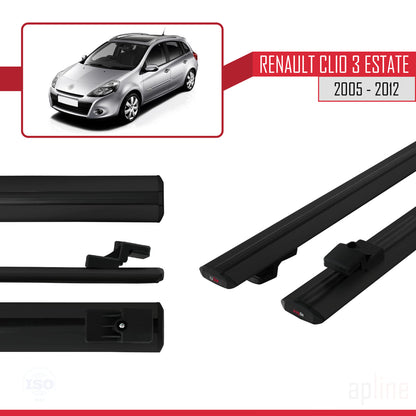 Compatible avec Renault Clio 3 Estate 2005-2012 BASIC Model Barres de Toit Railing Porte-Bagages de Voiture Noir Aluminium 2 Barres