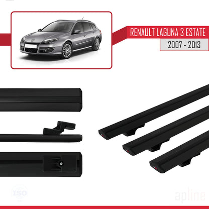 Compatible avec Renault Laguna 3 Estate 2007-2013 BASIC Model Barres de Toit Railing Porte-Bagages de Voiture Noir Aluminium 3 Barres