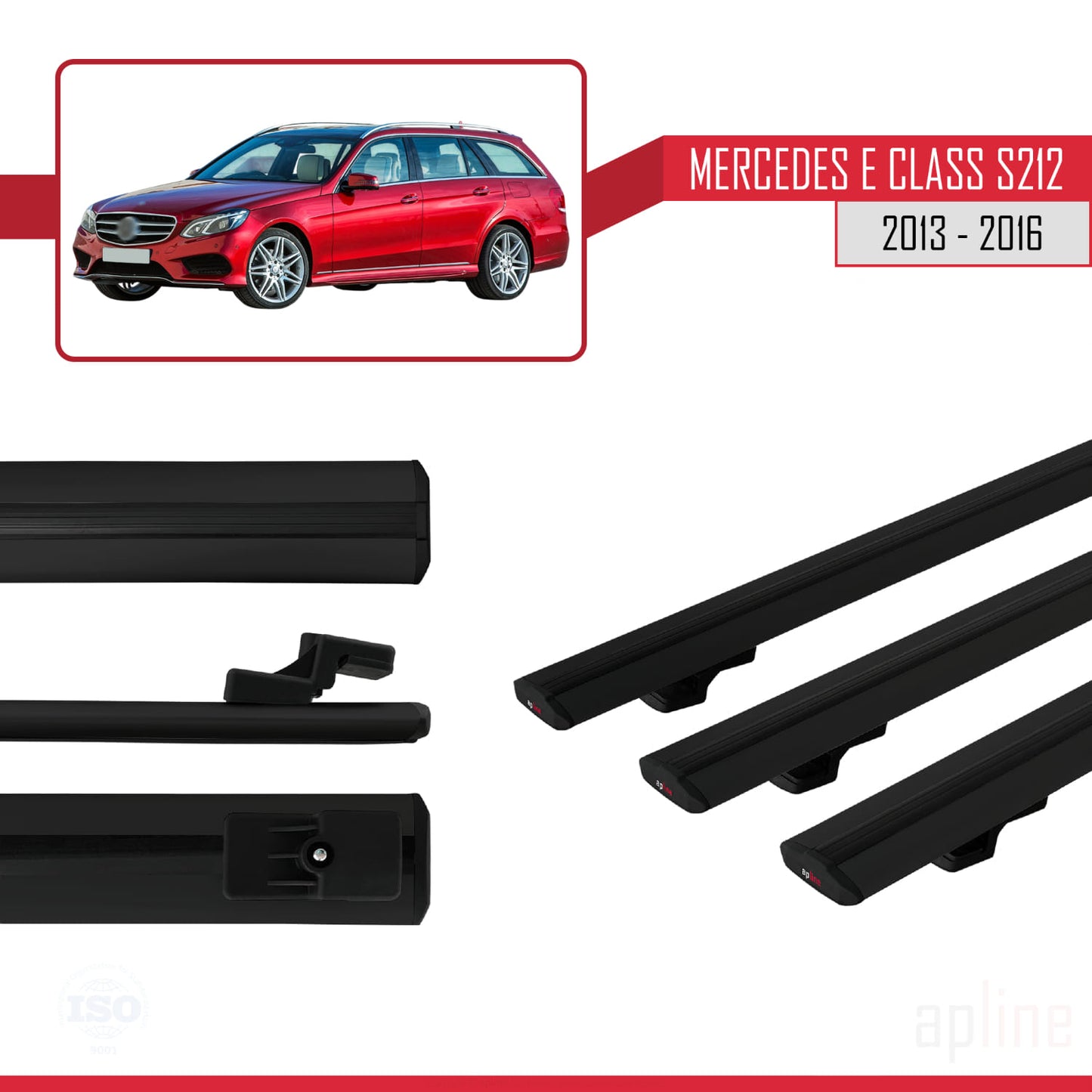 Compatible avec Mercedes E Class S212 2013-2016 BASIC Model Barres de Toit Railing Porte-Bagages de Voiture Noir Aluminium 3 Barres