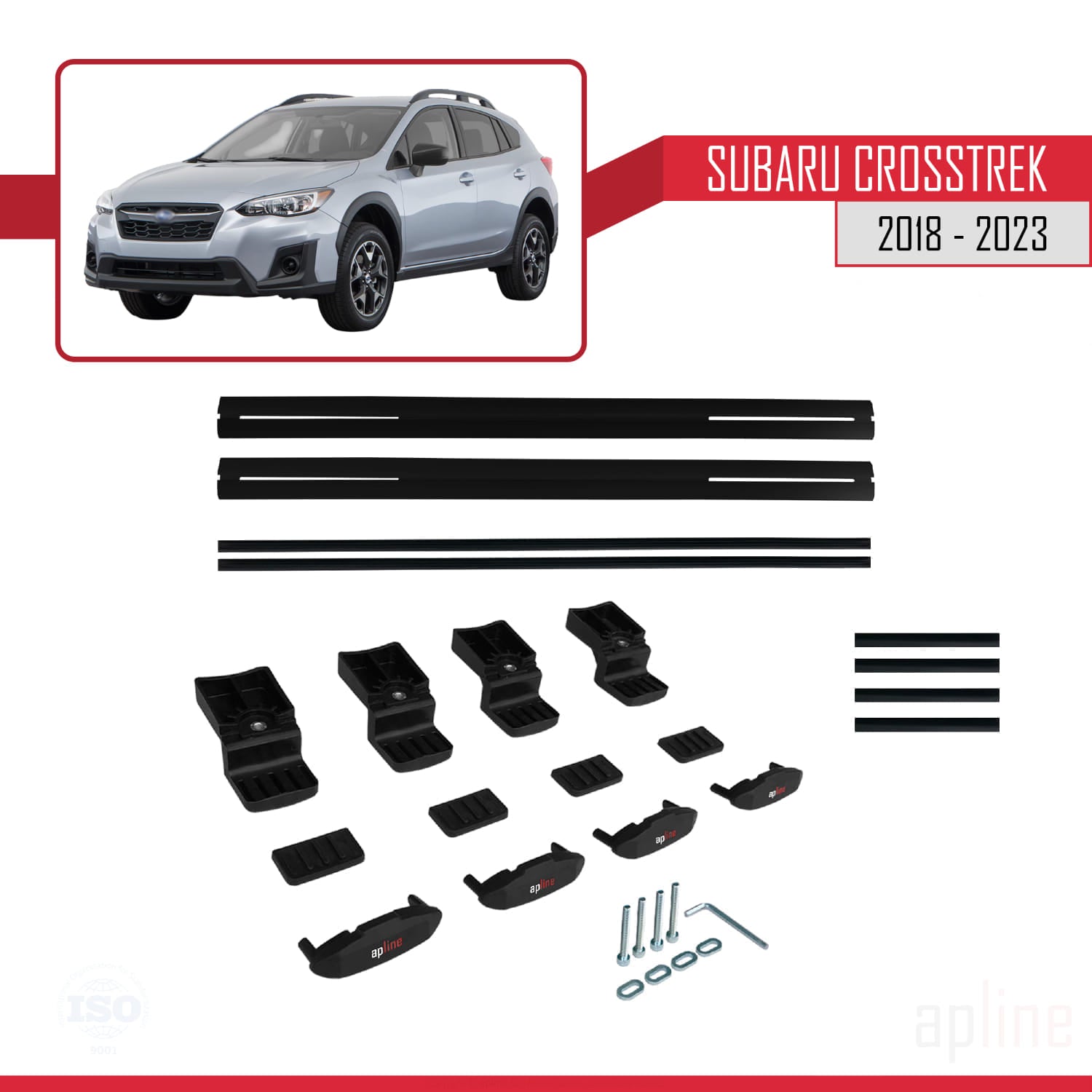 Compatible avec Subaru Crosstrek 2018-2023 BASIC Model Barres de Toit Railing Porte-Bagages de Voiture Noir Aluminium 2 Barres