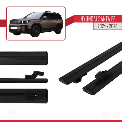 Compatible avec Hyundai Santa Fe 2024-2025 BASIC Model Barres de Toit Railing Porte-Bagages de Voiture Noir Aluminium 2 Barres