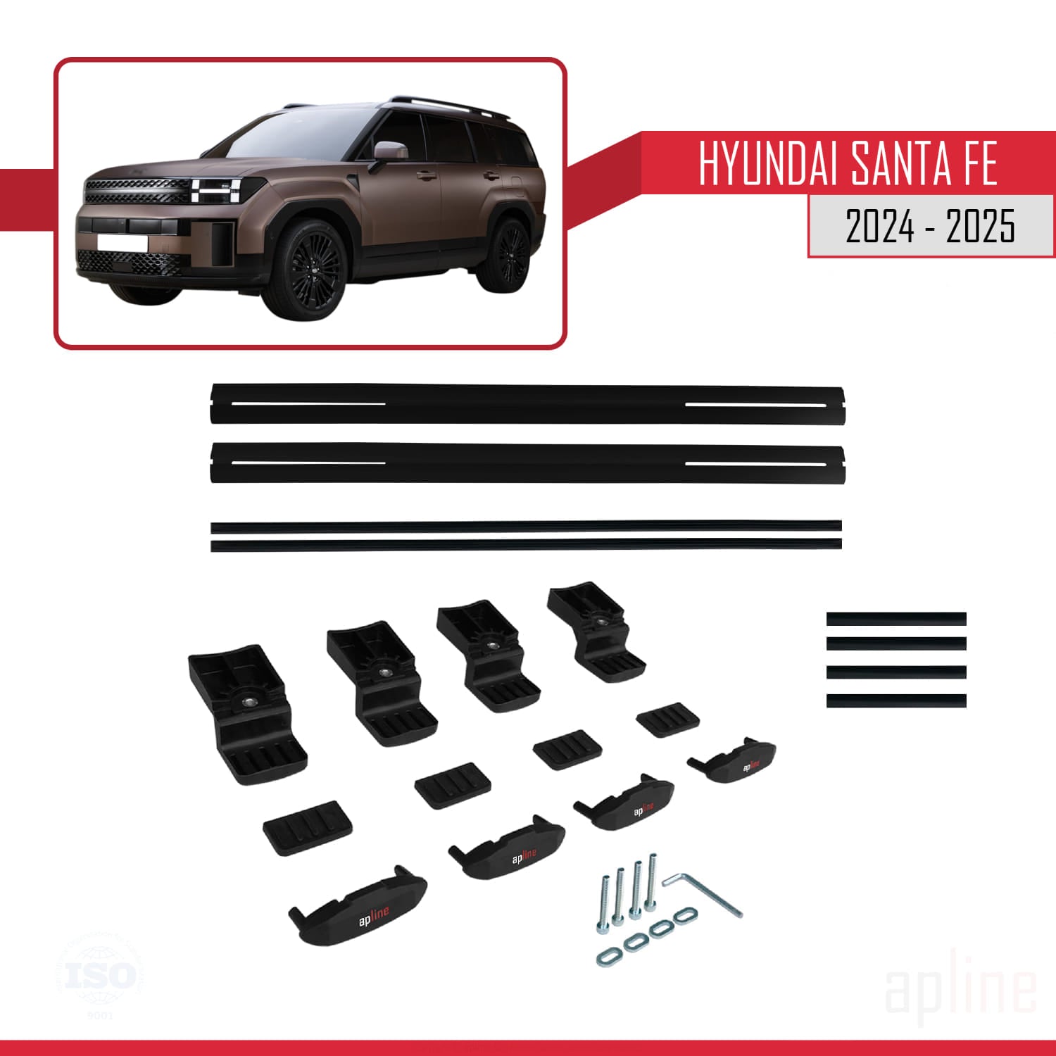 Compatible avec Hyundai Santa Fe 2024-2025 BASIC Model Barres de Toit Railing Porte-Bagages de Voiture Noir Aluminium 2 Barres