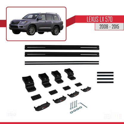 Compatible avec Lexus LX 570 2008-2015 BASIC Model Barres de Toit Railing Porte-Bagages de Voiture Noir Aluminium 2 Barres