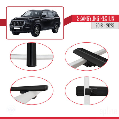 Compatible avec SsangYong Rexton 2018-2025 BASIC Model Barres de Toit Railing Porte-Bagages de Voiture Noir Aluminium 3 Barres