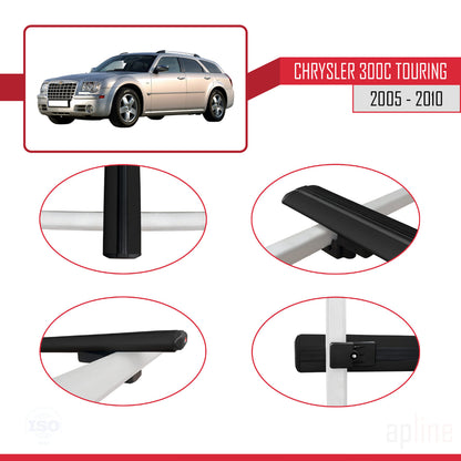 Compatible avec Chrysler 300C Touring 2005-2010 BASIC Model Barres de Toit Railing Porte-Bagages de Voiture Noir Aluminium 2 Barres