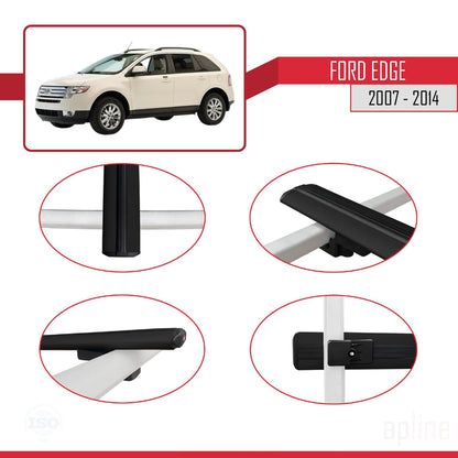 Compatible avec Ford Edge 2007-2014 BASIC Model Barres de Toit Railing Porte-Bagages de Voiture Noir Aluminium 2 Barres