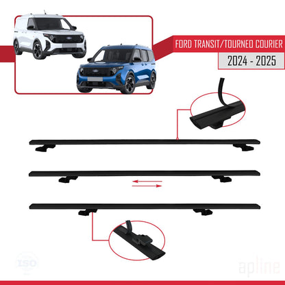 Compatible avec  Ford Transit/Tourneo Courier 2024-2025 BASIC Model Barres de Toit Railing Porte-Bagages de Voiture Noir Aluminium 2 Barres