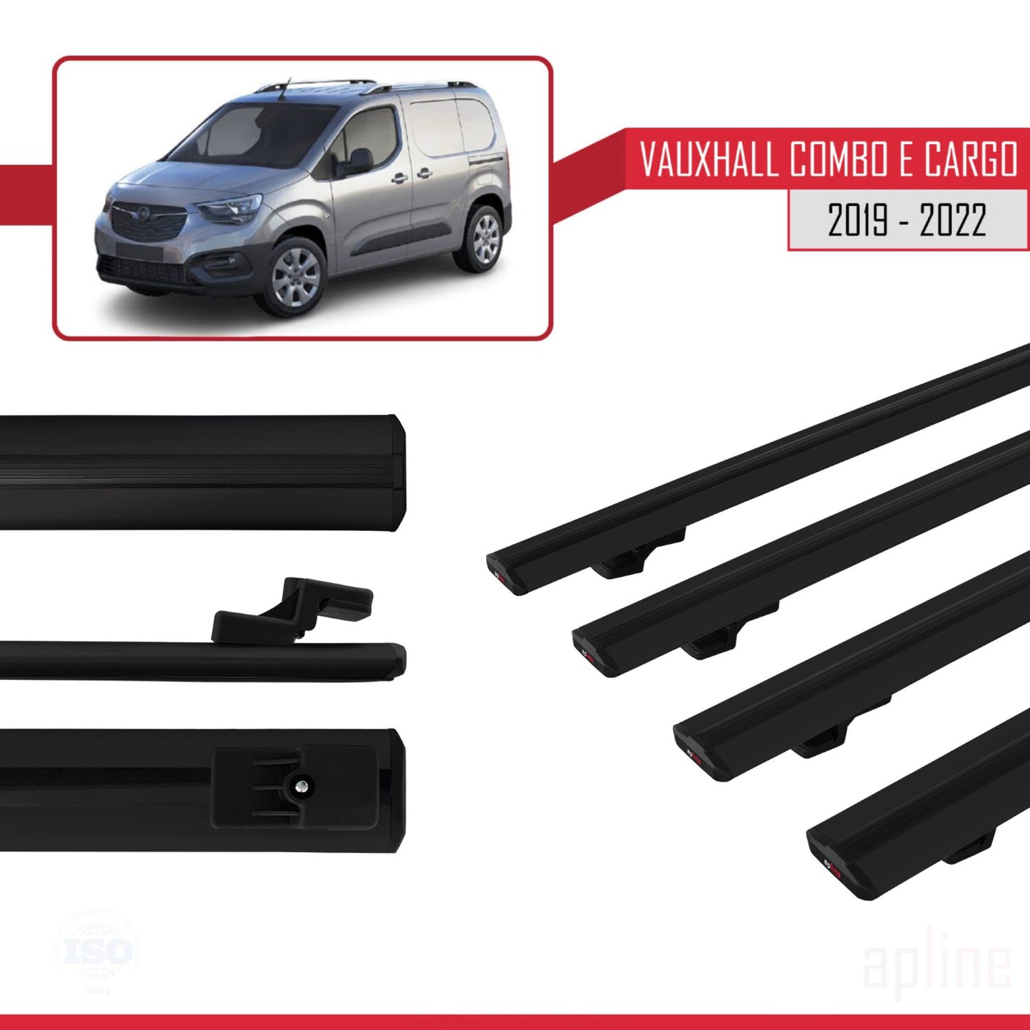 Compatible avec Vauxhall Combo E Cargo 2019-2022 BASIC Model Barres de Toit Railing Porte-Bagages de Voiture Noir Aluminium 4 Barres