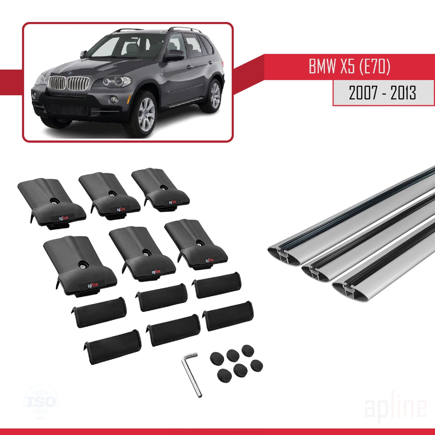 Compatible avec BMW X5 (E70) 2007-2013 FLY Model Barres de Toit Railing Porte-Bagages de Voiture Gris Aluminium 3 Barres