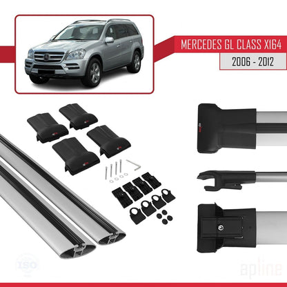 Compatible with Mercedes GL Class (X164) 2006-2012 FLY Model Car Roof Rack Cross Bar Grey Aluminium 2 Bars