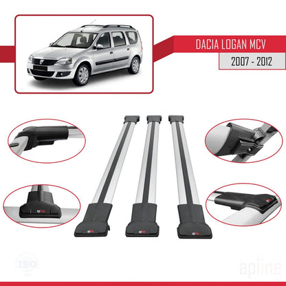 Compatible avec Dacia Logan 2 MCV (K52) 2007-2012 FLY Model Barres de Toit Railing Porte-Bagages de Voiture Gris Aluminium 3 Barres