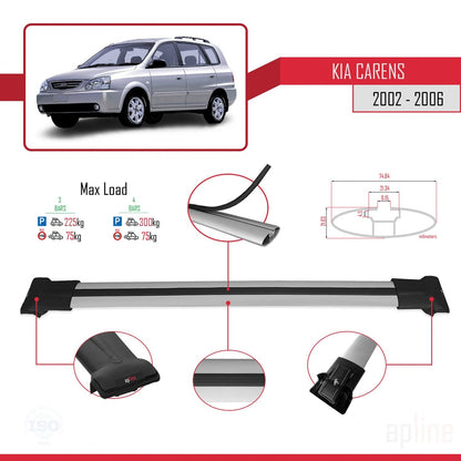 Compatible avec Kia Carens Post-Facelift 2002-2006 FLY Model Barres de Toit Railing Porte-Bagages de Voiture Gris Aluminium 3 Barres