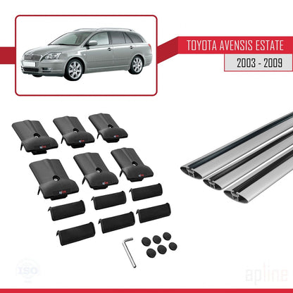 Compatible avec Toyota Avensis Break 2003-2009 FLY Model Barres de Toit Railing Porte-Bagages de Voiture Gris Aluminium 3 Barres