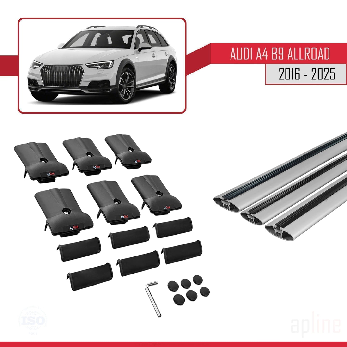 Compatible avec A4 (B9) Allroad 2016-2025 FLY Model Barres de Toit Railing Porte-Bagages de Voiture Gris Aluminium 3 Barres