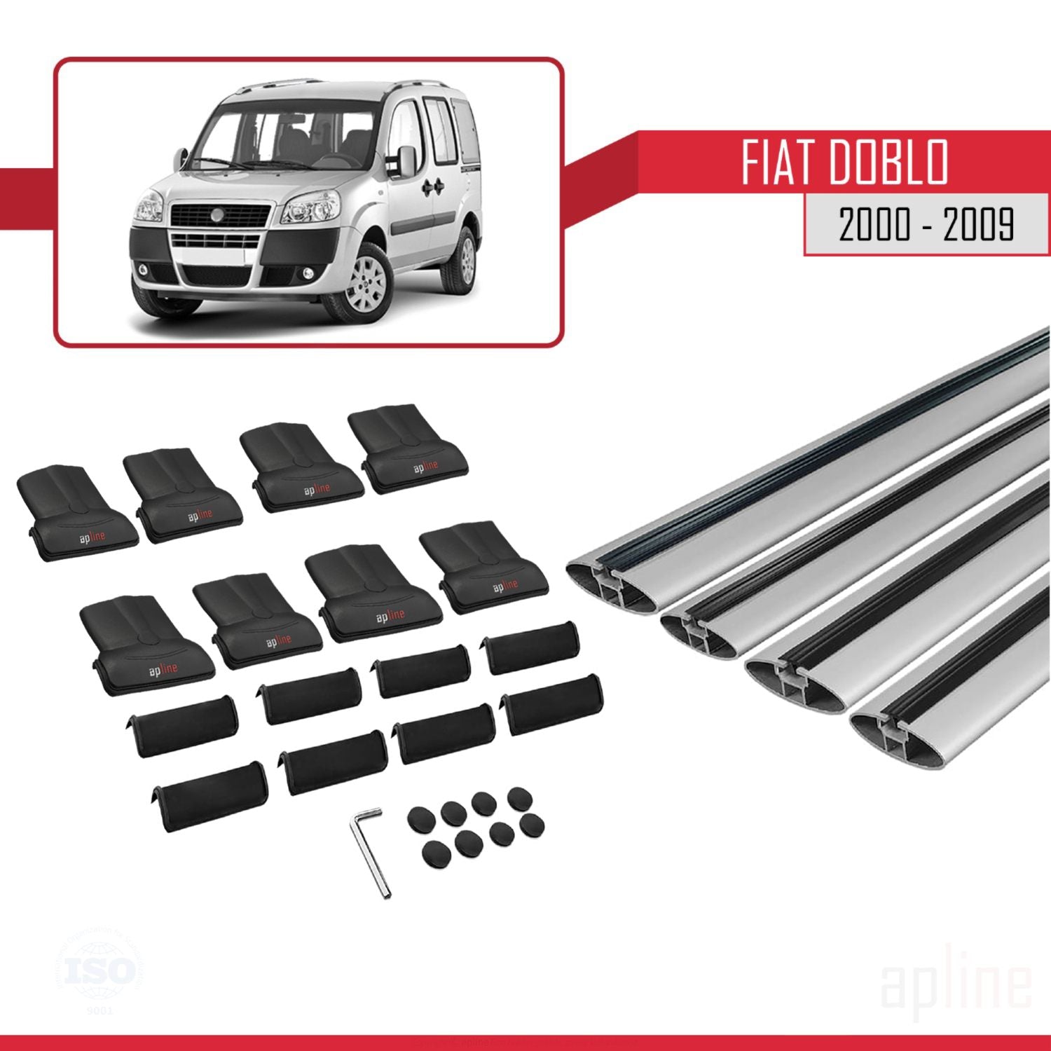 Compatible avec Fiat Doblo 2000-2009 V2 FLY Model Barres de Toit Railing Porte-Bagages de Voiture Gris Aluminium 4 Barres
