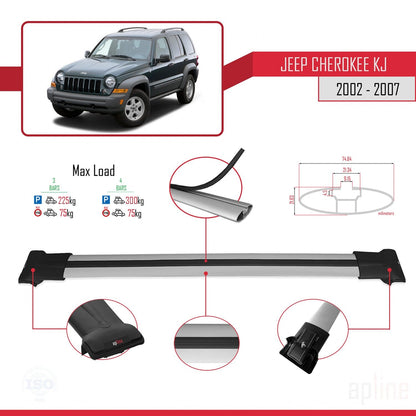 Compatible avec Jeep Cherokee 3 (KJ) 2002-2007 FLY Model Barres de Toit Railing Porte-Bagages de Voiture Gris Aluminium 3 Barres