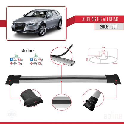 Compatible avec A6 (C6) Allroad 2006-2011 FLY Model Barres de Toit Railing Porte-Bagages de Voiture Gris Aluminium 2 Barres