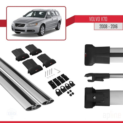 Compatible with Volvo V70 III 2008-2016 FLY Model Car Roof Rack Cross Bar Grey Aluminium 2 Bars