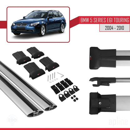 Compatible avec BMW Série 5 (E61) Touring 2004-2010 FLY Model Barres de Toit Railing Porte-Bagages de Voiture Gris Aluminium 2 Barres