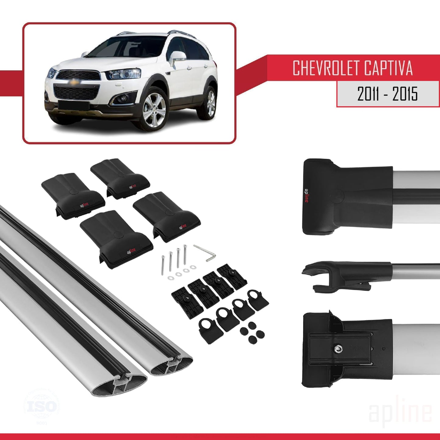 Compatible avec Chevrolet Captiva 2011-2015 FLY Model Barres de Toit Railing Porte-Bagages de Voiture Gris Aluminium 2 Barres