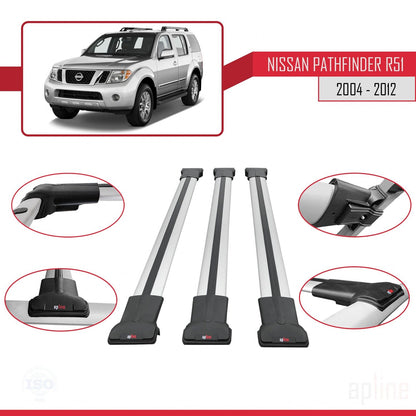 Compatible avec Nissan Pathfinder 3 (R51) 2004-2012 FLY Model Barres de Toit Railing Porte-Bagages de Voiture Gris Aluminium 3 Barres
