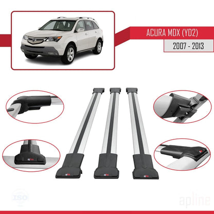 Compatible avec Acura MDX (YD2) 2007-2013 FLY Model Barres de Toit Railing Porte-Bagages de Voiture Gris Aluminium 3 Barres