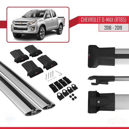 Compatible avec Chevrolet D-Max (RT85) 2016-2019 FLY Model Barres de Toit Railing Porte-Bagages de Voiture Gris Aluminium 2 Barres