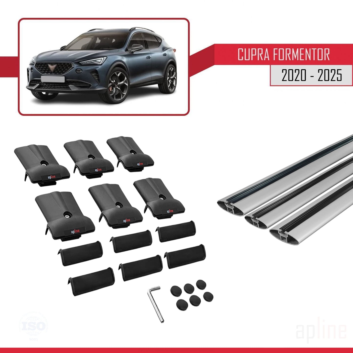 Compatible avec Cupra Formentor 2020-2025 FLY Model Barres de Toit Railing Porte-Bagages de Voiture Gris Aluminium 3 Barres