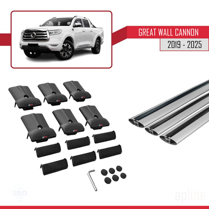 Compatible avec Great Wall Cannon 2019-2025 FLY Model Barres de Toit Railing Porte-Bagages de Voiture Gris Aluminium 3 Barres
