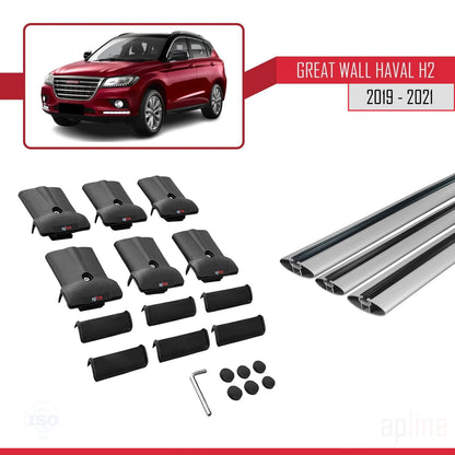 Compatible with Great Wall Haval H2 2019-2021 FLY Model Car Roof Rack Cross Bar Grey Aluminium 3 Bars