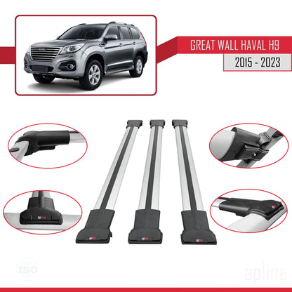 Compatible avec Great Wall Haval H9 2015-2023 FLY Model Barres de Toit Railing Porte-Bagages de Voiture Gris Aluminium 3 Barres