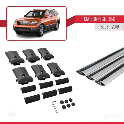 Compatible avec Kia Borrego (HM) 2008-2019 FLY Model Barres de Toit Railing Porte-Bagages de Voiture Gris Aluminium 3 Barres