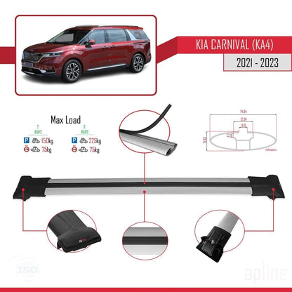 Compatible avec Kia Carnival 4 (KA4) 2021-2023 FLY Model Barres de Toit Railing Porte-Bagages de Voiture Gris Aluminium 2 Barres