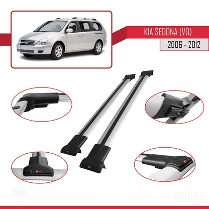 Compatible avec Kia Sedona 2 (VQ) 2006-2012 FLY Model Barres de Toit Railing Porte-Bagages de Voiture Gris Aluminium 2 Barres