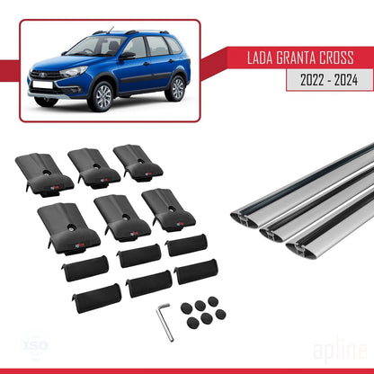 Compatible with Lada Granta Cross 2022-2024 FLY Model Car Roof Rack Cross Bar Grey Aluminium 3 Bars