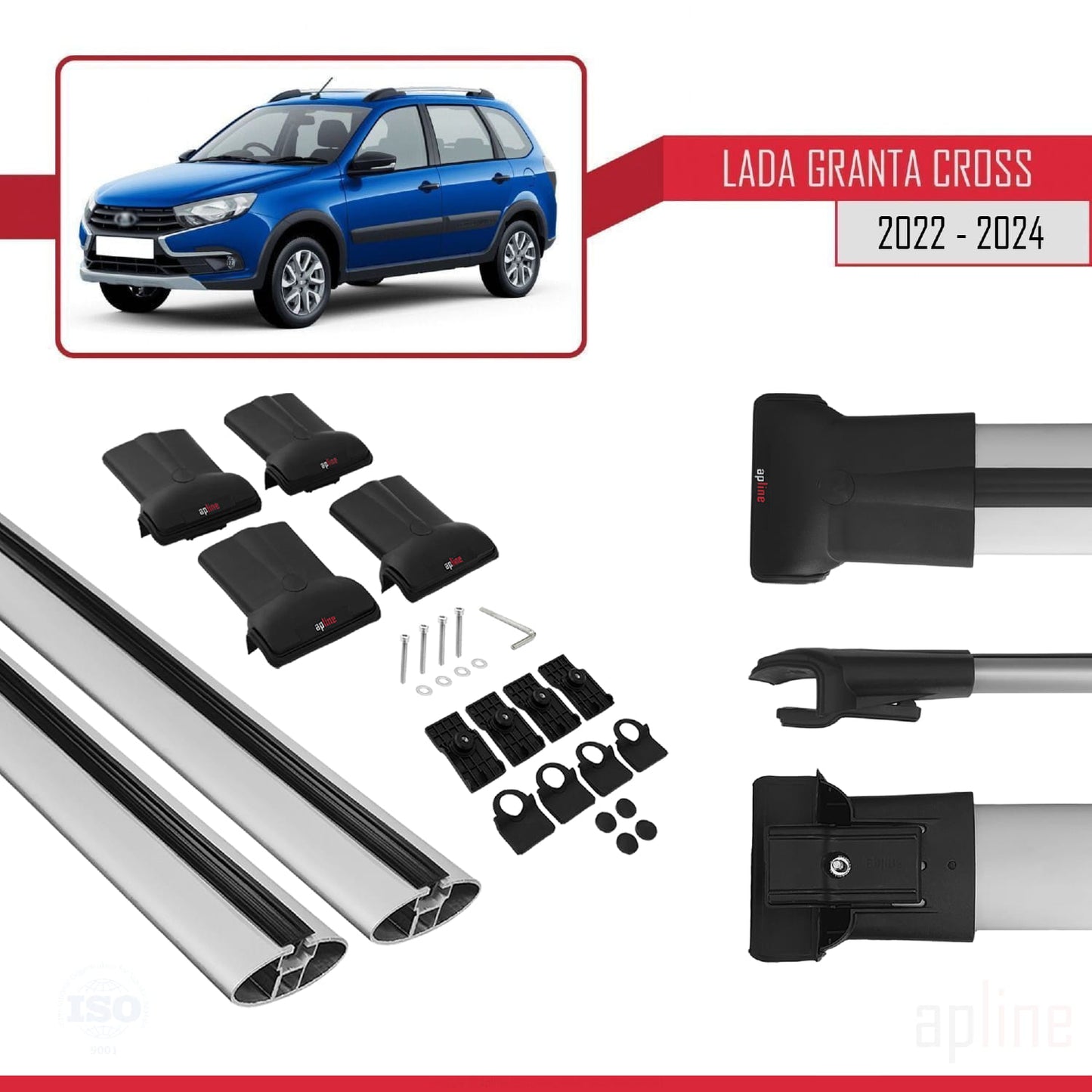 Compatible with Lada Granta Cross 2022-2024 FLY Model Car Roof Rack Cross Bar Grey Aluminium 2 Bars
