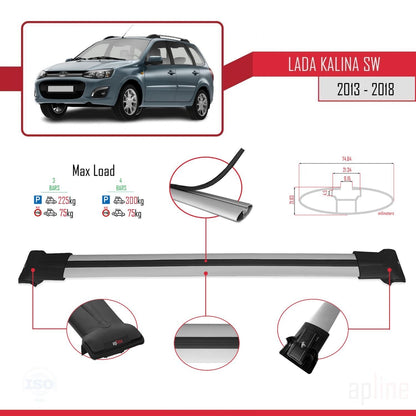 Compatible with Lada Kalina 2 SW 2013-2018 FLY Model Car Roof Rack Cross Bar Grey Aluminium 3 Bars