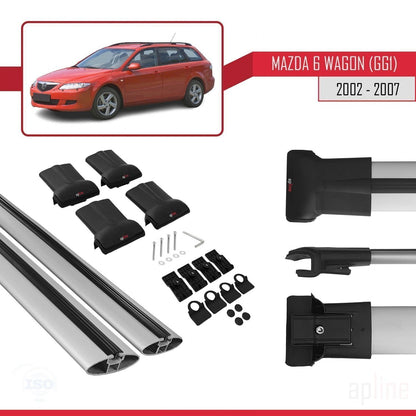 Compatible avec Mazda 6 I (GG1) 2002-2007 FLY Model Barres de Toit Railing Porte-Bagages de Voiture Gris Aluminium 2 Barres