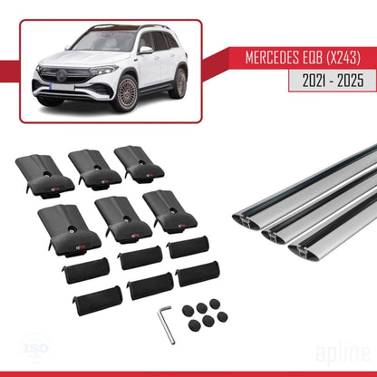 Compatible avec Mercedes EQB (X243) 2021-2025 FLY Model Barres de Toit Railing Porte-Bagages de Voiture Gris Aluminium 3 Barres